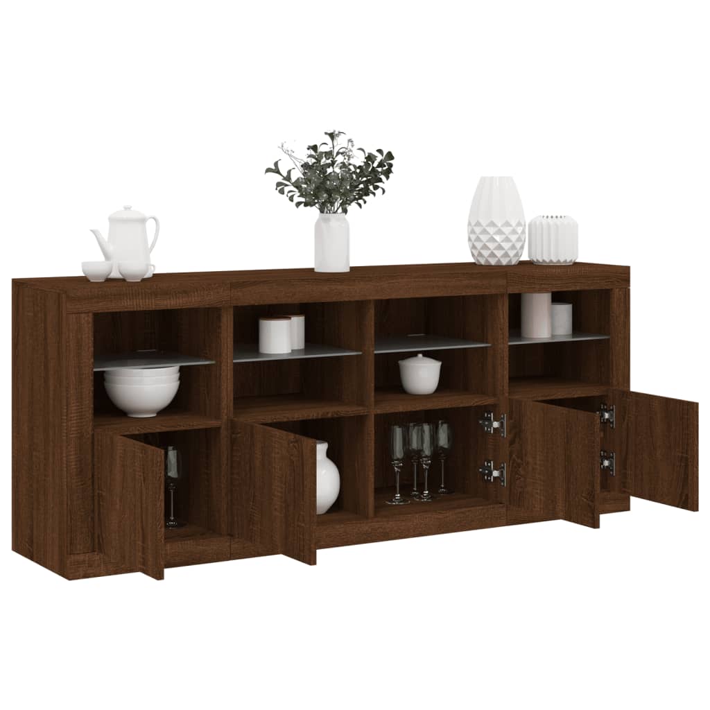 Sideboard with LED Lights Brown Oak 163x37x67 cm