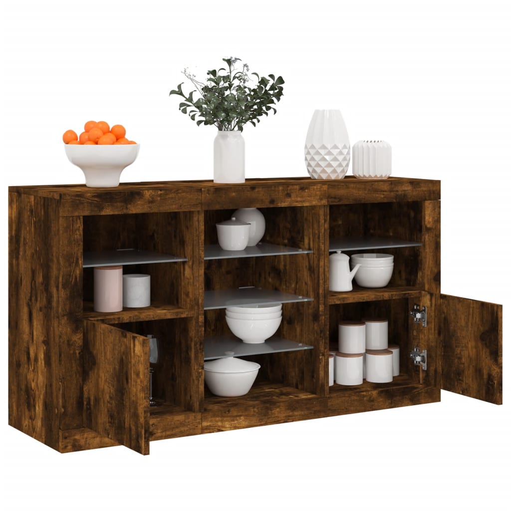 Sideboard with LED Lights Smoked Oak 123x37x67 cm