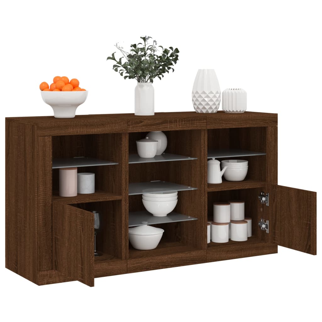 Sideboard with LED Lights Brown Oak 123x37x67 cm