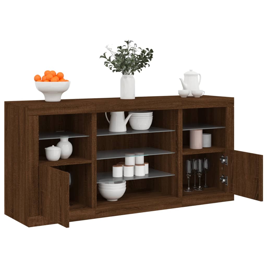 Sideboard with LED Lights Brown Oak 142.5x37x67 cm