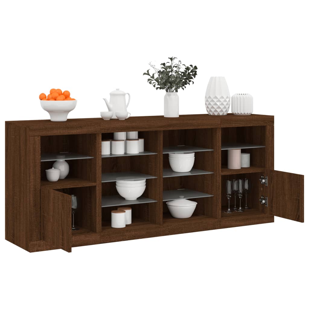 Sideboard with LED Lights Brown Oak 163x37x67 cm