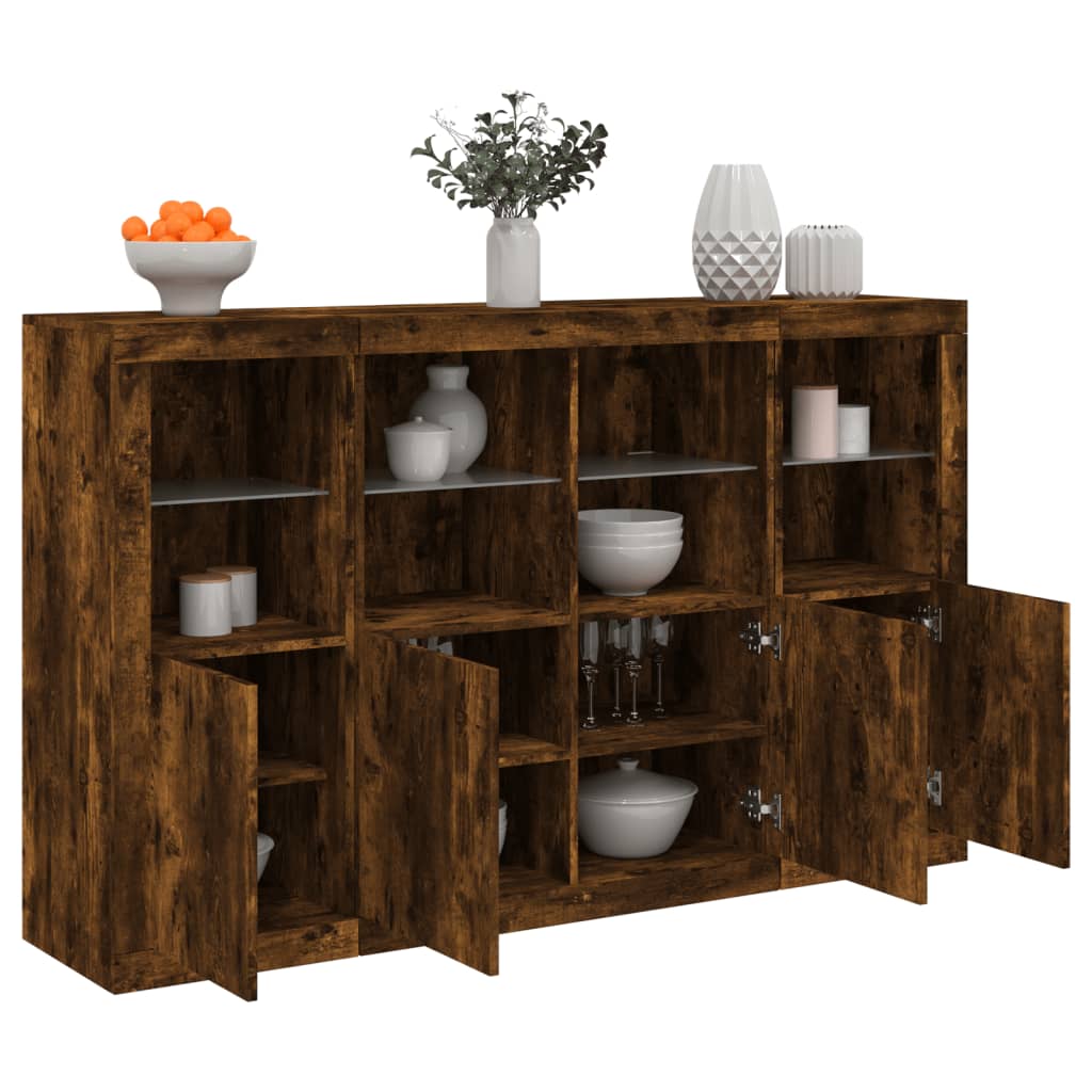 Sideboards with LED Lights 3 pcs Smoked Oak Engineered Wood