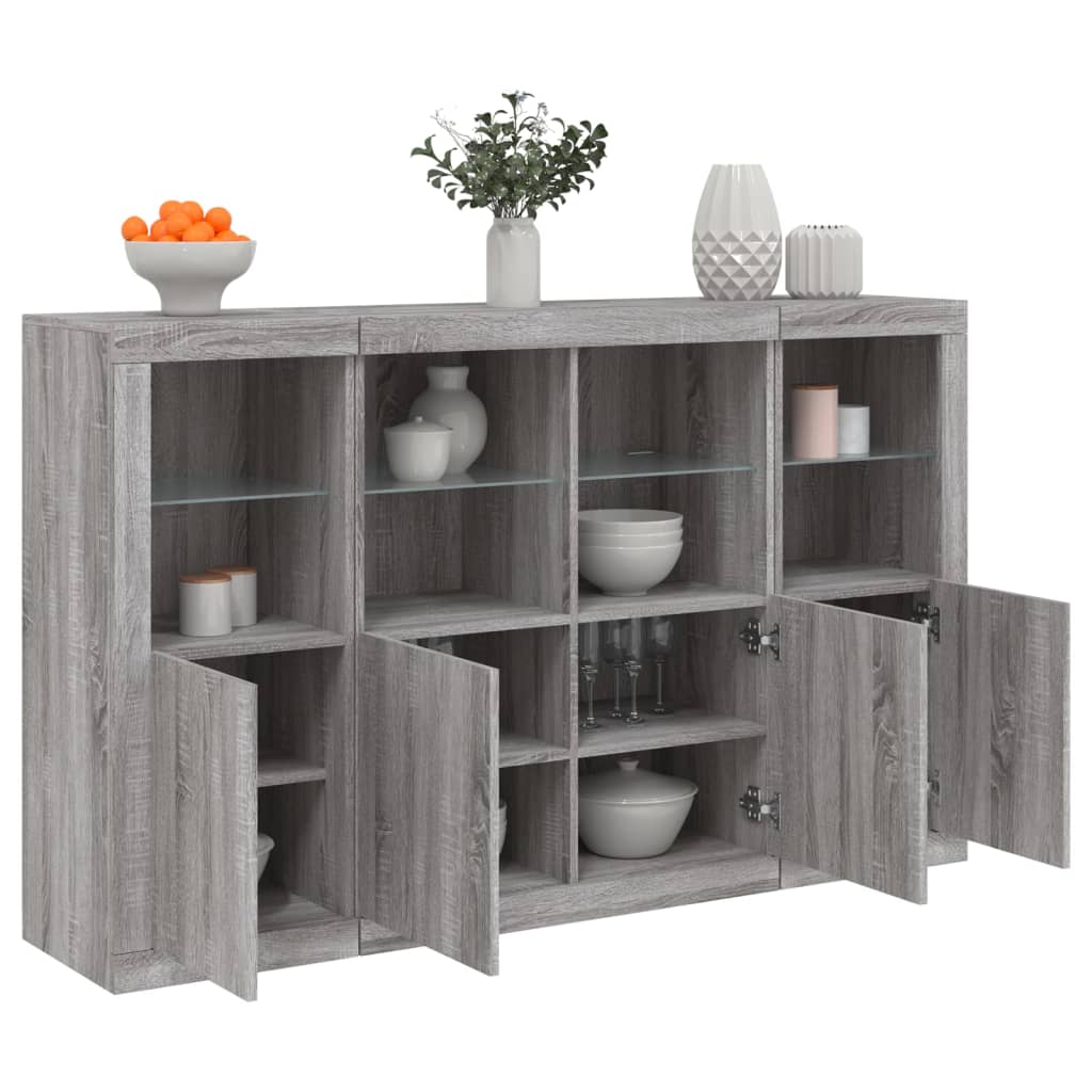 Sideboards with LED Lights 3 pcs Grey Sonoma Engineered Wood