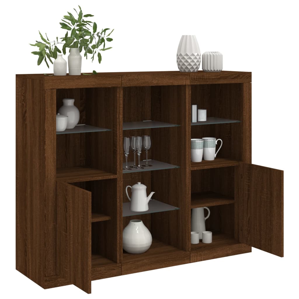 Sideboards with LED Lights 3 pcs Brown Oak Engineered Wood