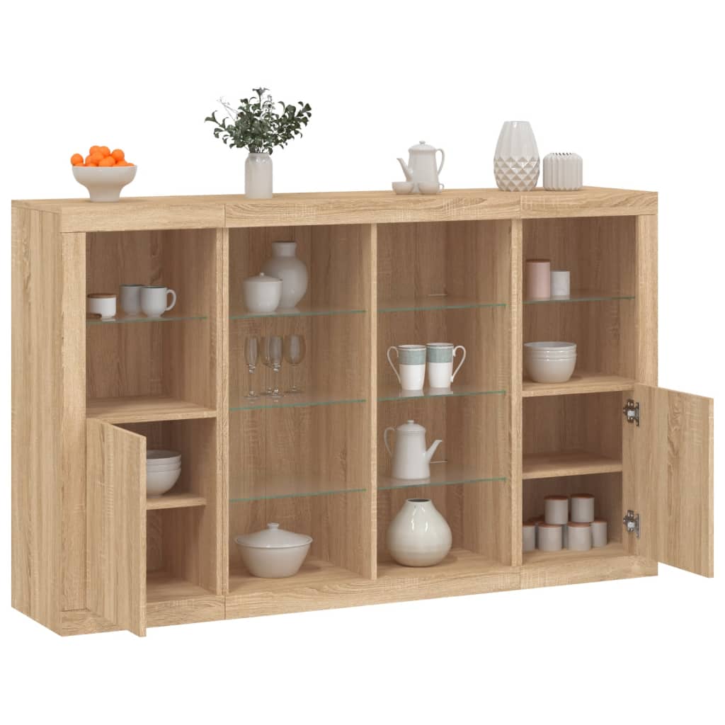 Sideboards with LED Lights 3 pcs Sonoma Oak Engineered Wood