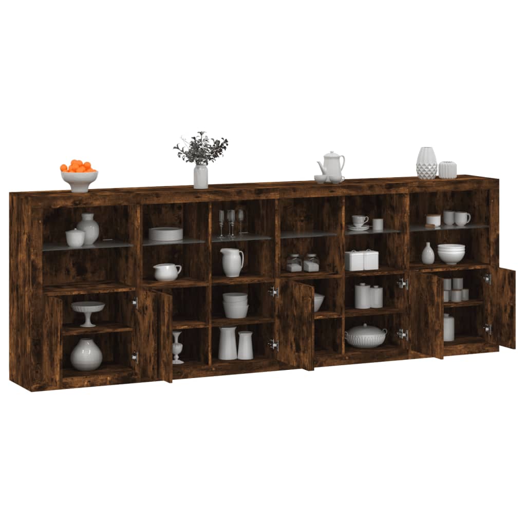 Sideboard with LED Lights Smoked Oak 283x37x100 cm