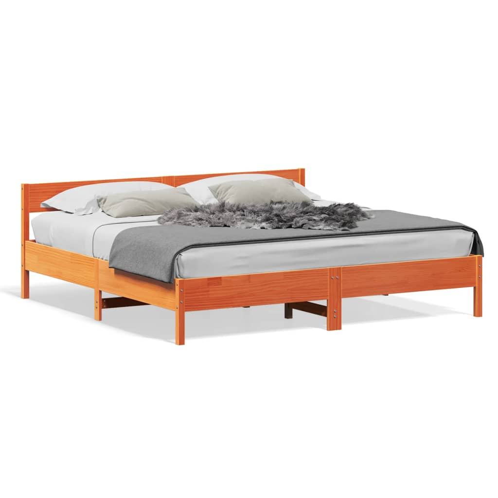 Bed Frame without Mattress Wax Brown 180x200 cm Super King Solid Wood Pine