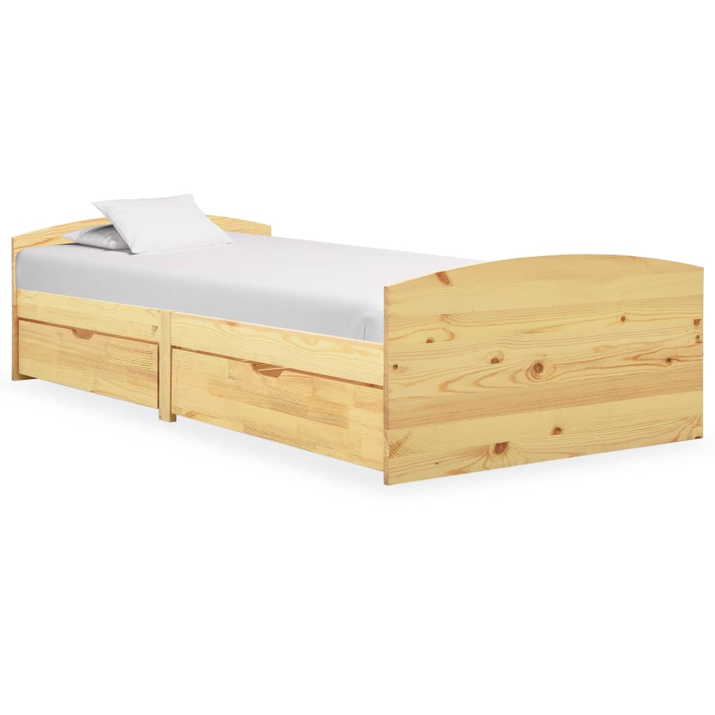 Massivholzbett mit 2 Schubladen Kiefernholz 90x200 cm