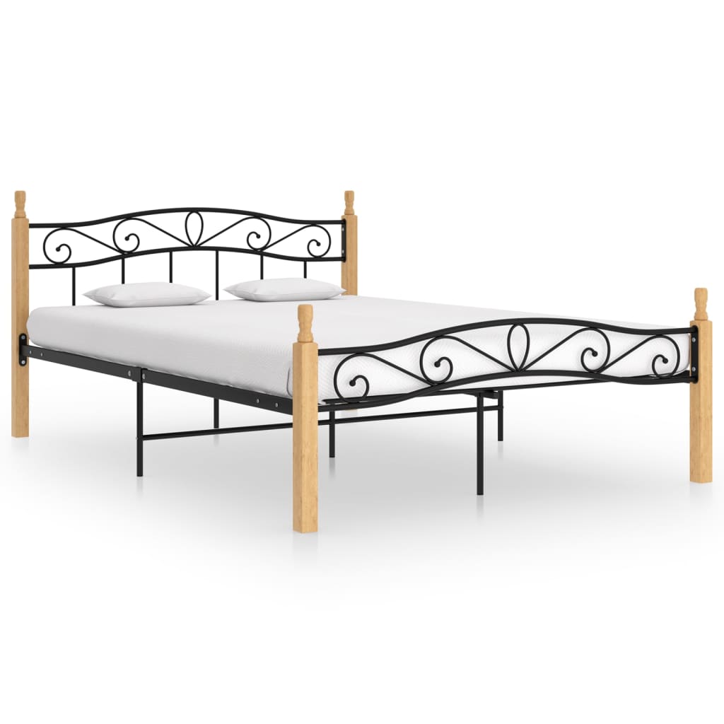 Bettgestell Schwarz Metall und Massivholz Eiche 160x200 cm