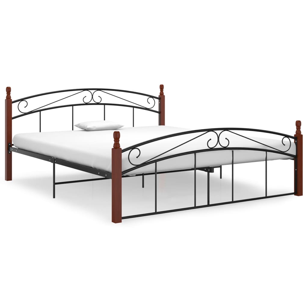 Bettgestell Schwarz Metall und Massivholz Eiche 160x200 cm