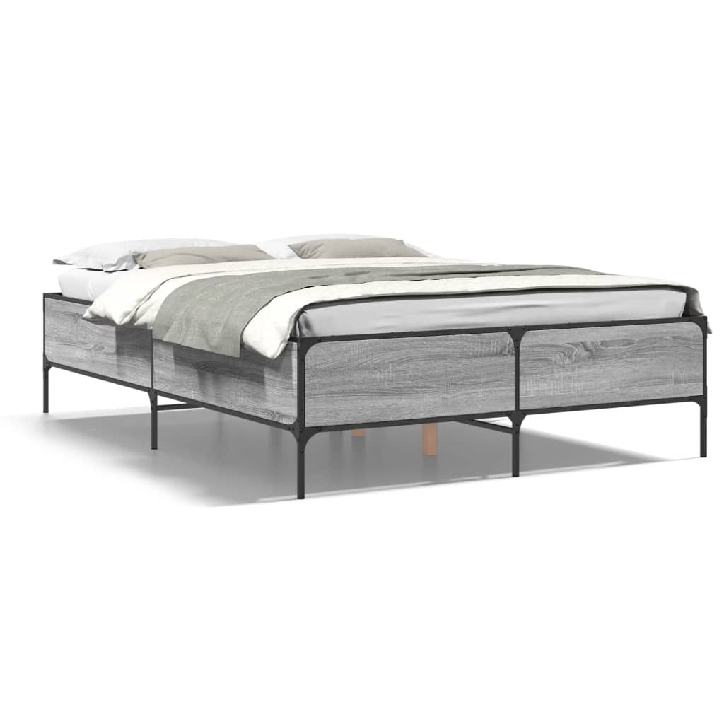 Bed Frame without Mattress Grey Sonoma 135x190 cm Double