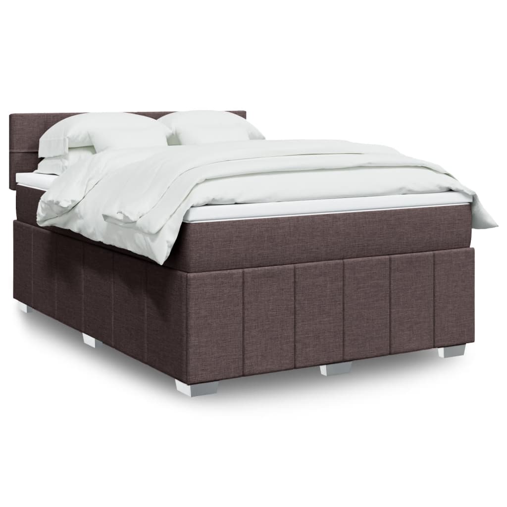 Κρεβάτι Boxspring με Στρώμα Σκούρο Καφέ 140x200 εκ Υφασμάτινο