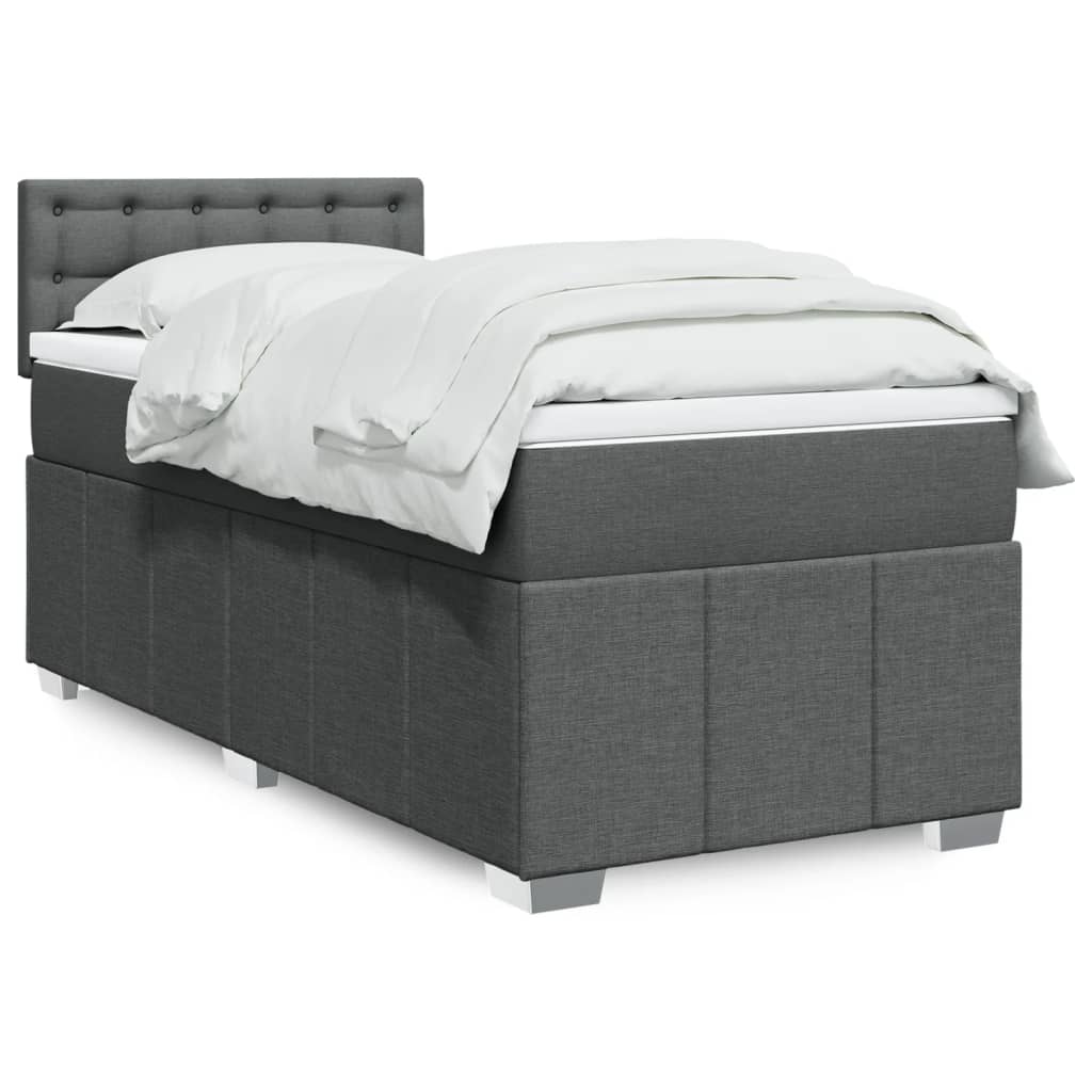 Κρεβάτι Boxspring με Στρώμα Σκούρο Γκρι 100x200 εκ. Υφασμάτινο