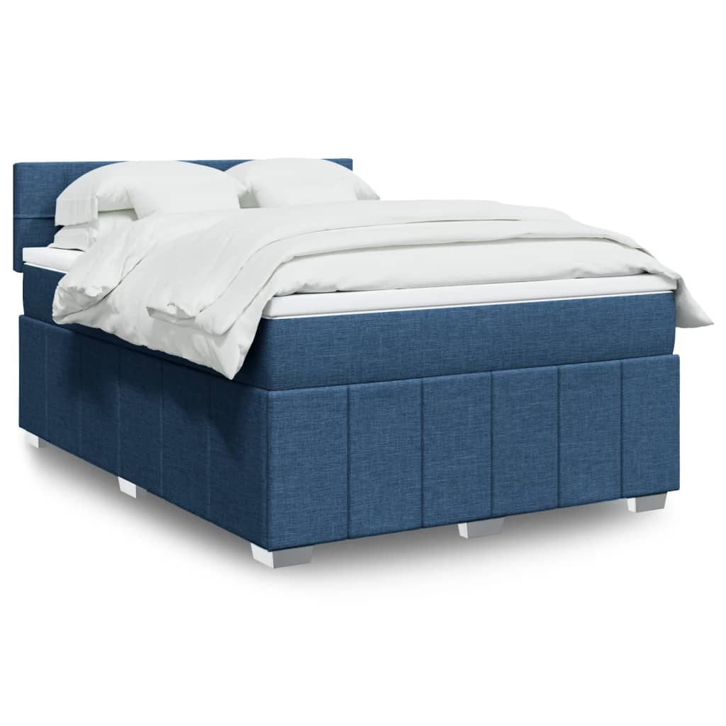Κρεβάτι Boxspring με Στρώμα Μπλε 140x190 εκ. Υφασμάτινο