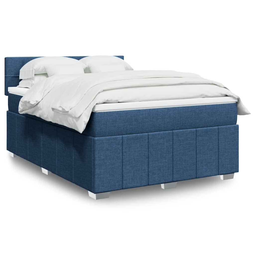 Κρεβάτι Boxspring με Στρώμα Μπλε 140x200 εκ. Υφασμάτινο