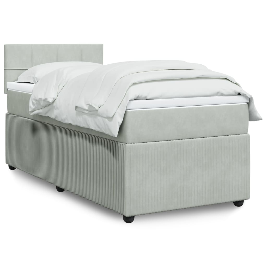 Κρεβάτι Boxspring με Στρώμα Ανοιχτό Γκρι 100x200 εκ. Βελούδινο