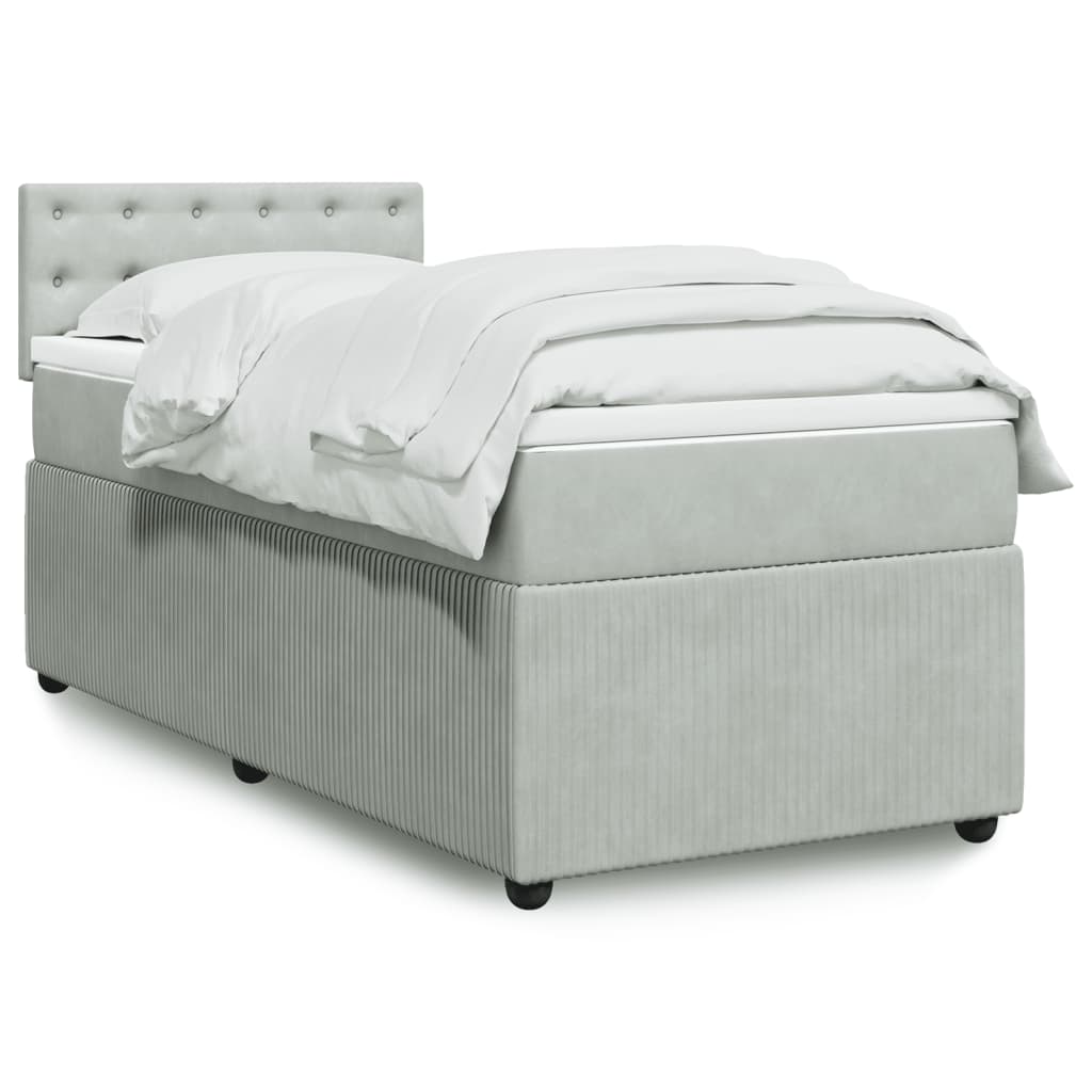 Κρεβάτι Boxspring με Στρώμα Ανοιχτό Γκρι 100x200 εκ. Βελούδινο
