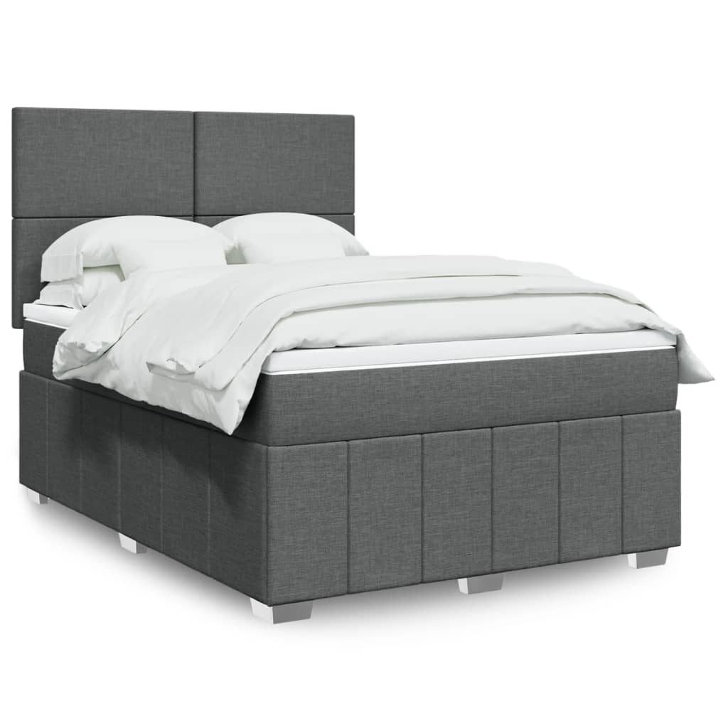 Κρεβάτι Boxspring με Στρώμα Σκούρο Γκρι 140x190 εκ. Υφασμάτινο