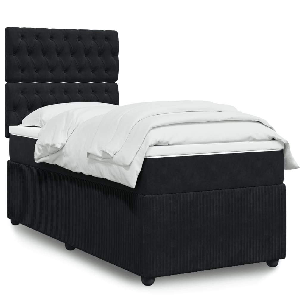 Κρεβάτι Boxspring με Στρώμα Μαύρο 90x190 εκ. Βελούδινο