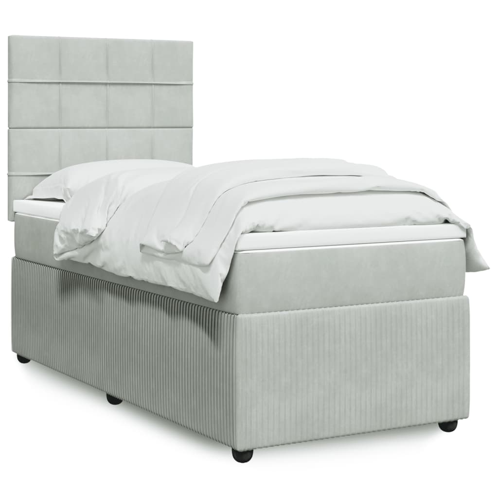 Κρεβάτι Boxspring με Στρώμα Ανοιχτό Γκρι 100x200 εκ. Βελούδινο