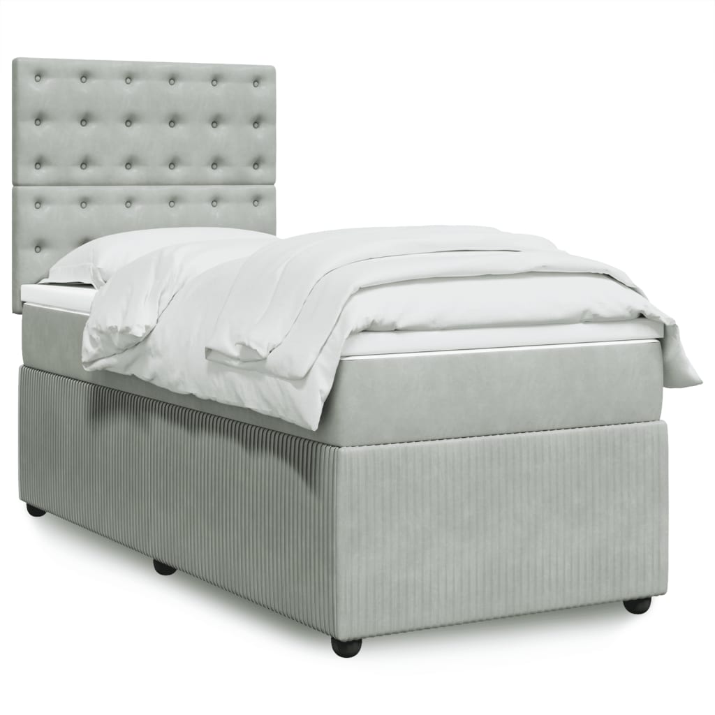 Κρεβάτι Boxspring με Στρώμα Ανοιχτό Γκρι 100x200 εκ. Βελούδινο