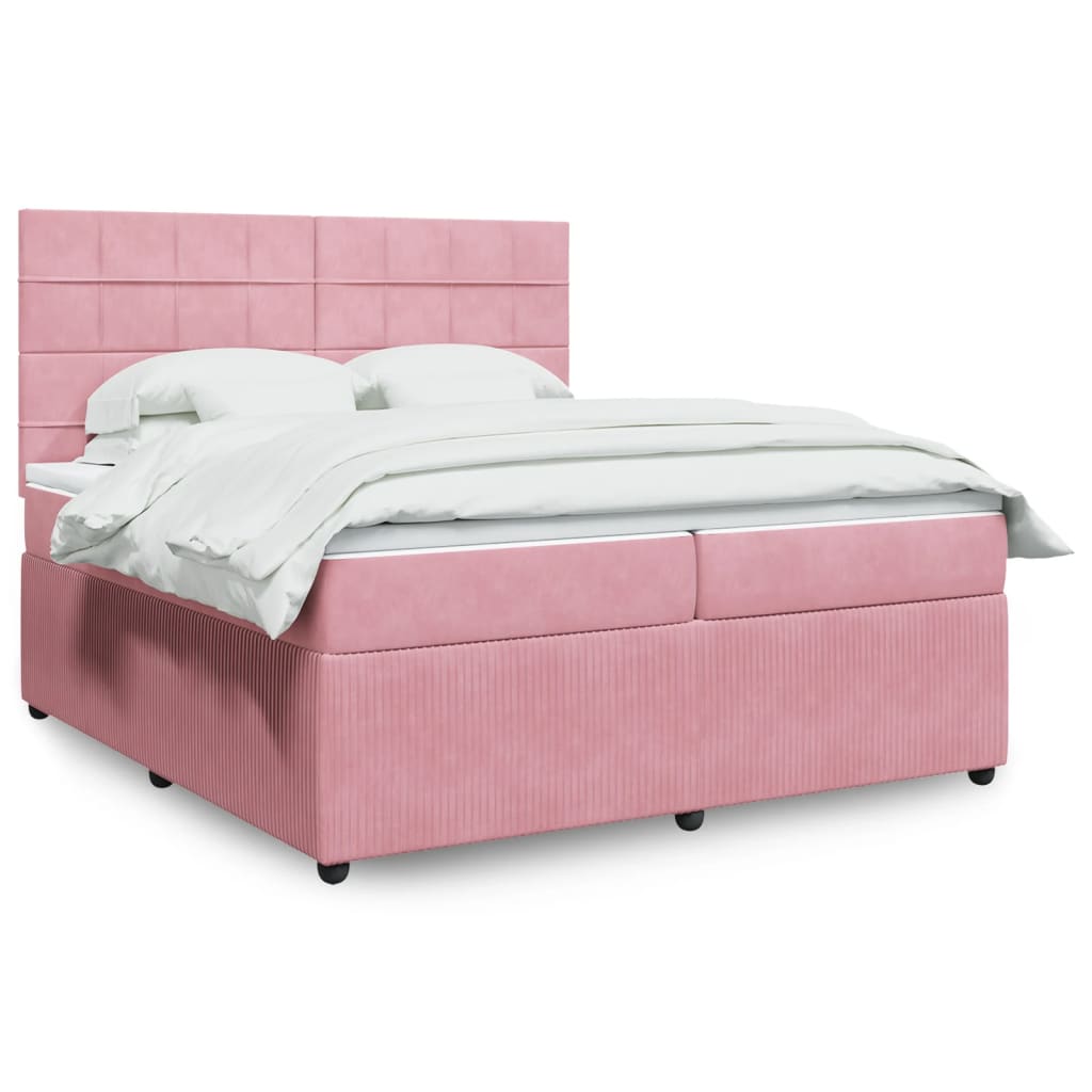 Κρεβάτι Boxspring με Στρώμα Ροζ 200x200 εκ. Βελούδινο