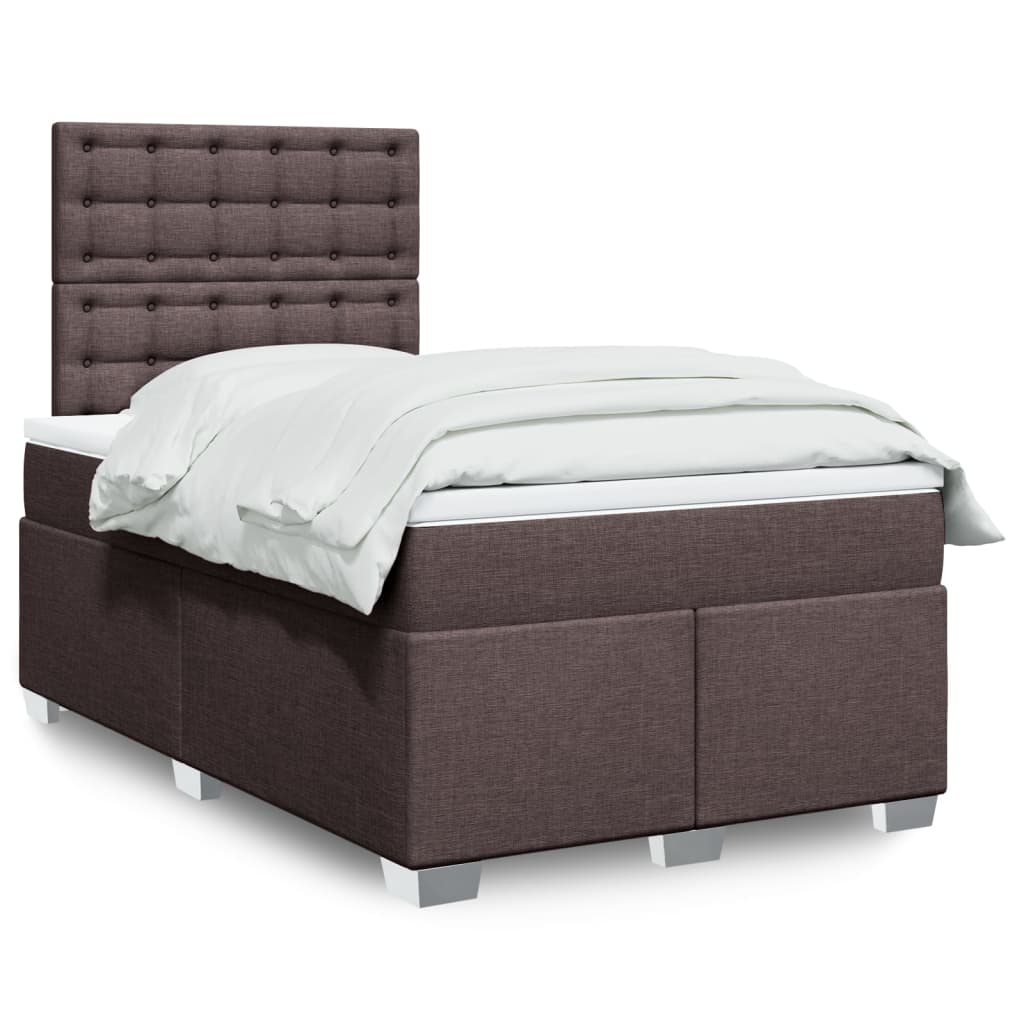 Κρεβάτι Boxspring με Στρώμα Σκούρο Καφέ 120x190 εκ Υφασμάτινο