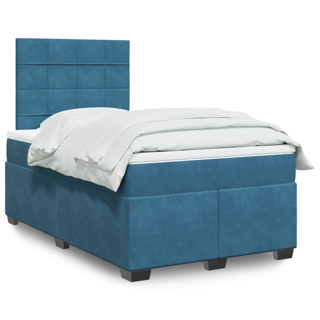 Κρεβάτι Boxspring με Στρώμα Μπλε 120x190 εκ. Βελούδινο