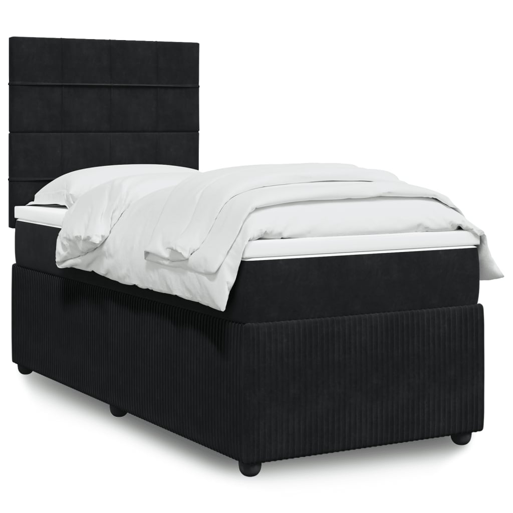 Κρεβάτι Boxspring με Στρώμα Μαύρο 100x200 εκ. Βελούδινο