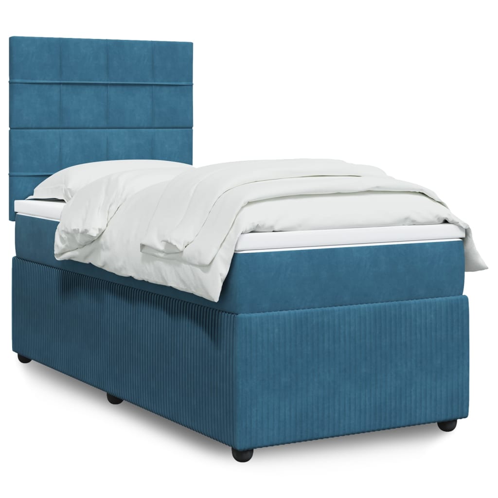 Κρεβάτι Boxspring με Στρώμα Μπλε 100x200 εκ. Βελούδινο