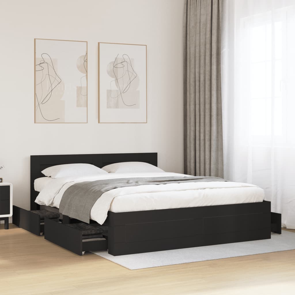 Bed Frame with Headboard without Mattress Black 150x200 cm King Size