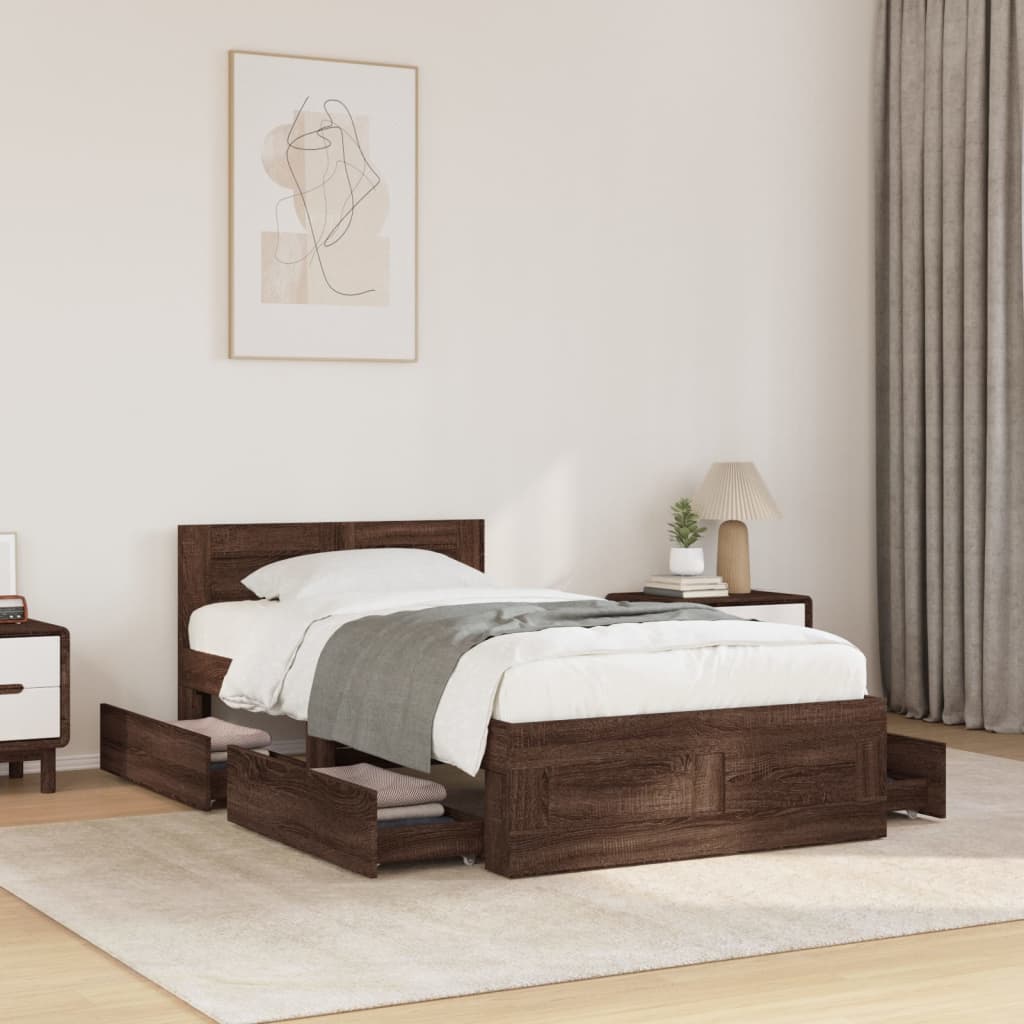 Bed Frame with Headboard without Mattress Brown Oak 90x200 cm