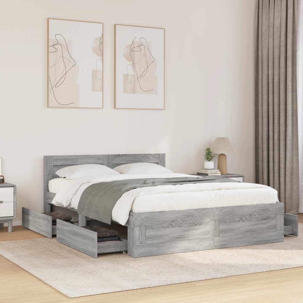 Bed Frame with Headboard without Mattress Grey Sonoma 135x190 cm Double