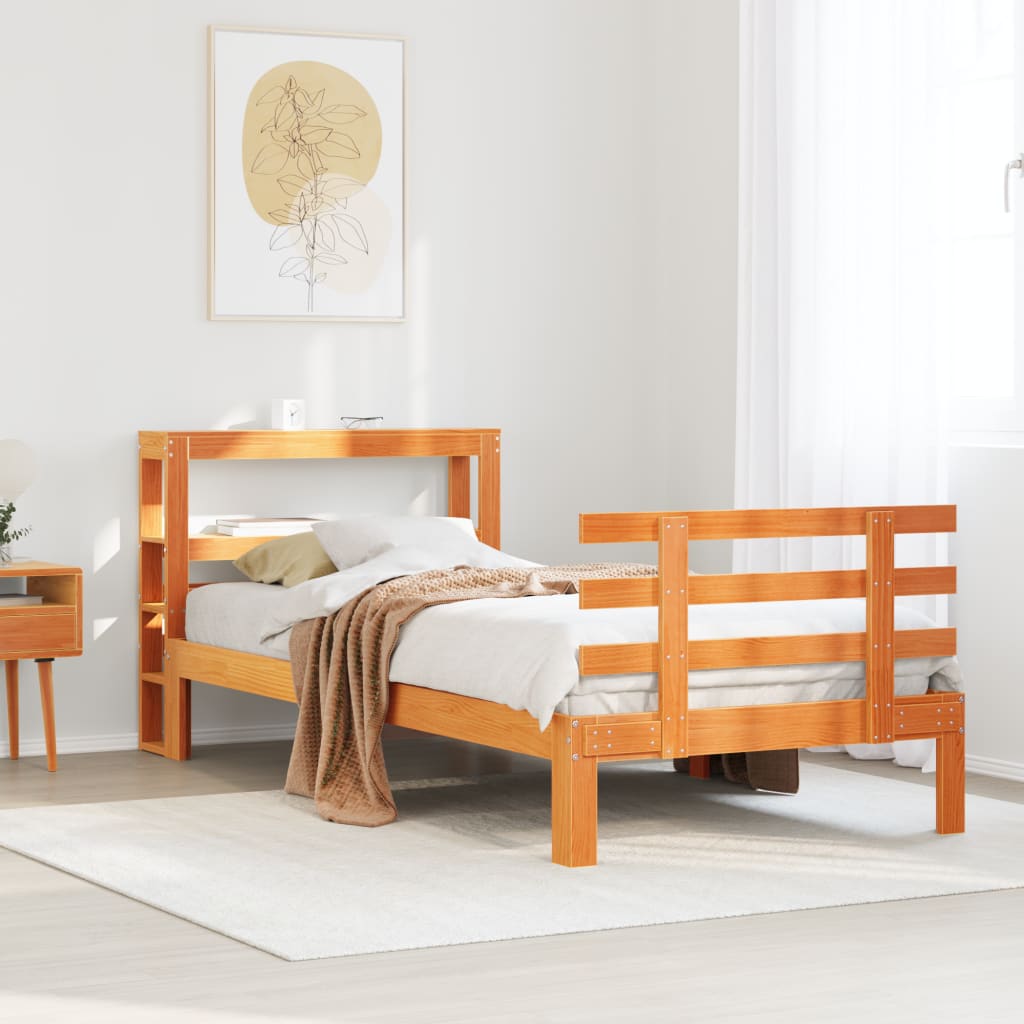 Bed Frame with Headboard without Mattress Wax Brown 90x200 cm