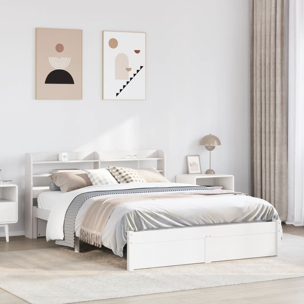 Bed Frame with Headboard without Mattress White 135x190 cm Double