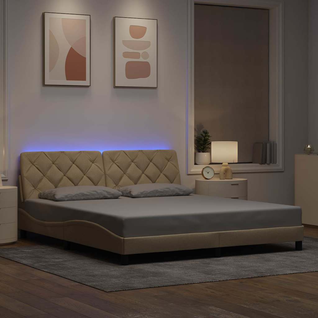 Πλαίσιο κρεβατιού με LED χωρίς στρώμα Κρέμα 180x200 cm Ύφασμα