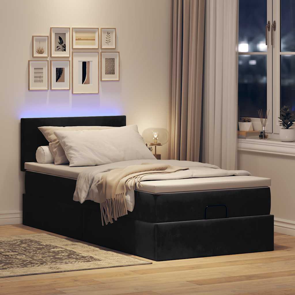 Οθωμανικό κρεβάτι με στρώμα & LEDs Μαύρο 80x200cm Velvet
