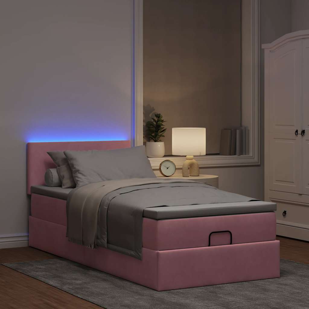 Οθωμανικό κρεβάτι με στρώμα & LEDs Ροζ 100x200cm Velvet