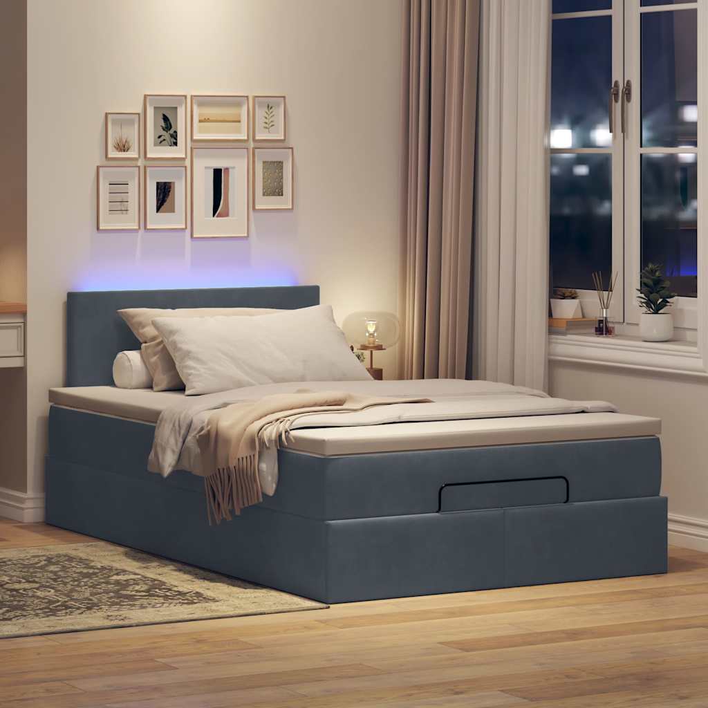Οθωμανικό κρεβάτι με στρώμα & LEDs Σκούρο γκρι 120x190cm Velvet