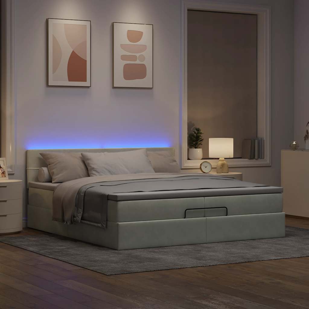 Οθωμανικό κρεβάτι με στρώματα & LEDs Ανοιχτό γκρι Βελούδο