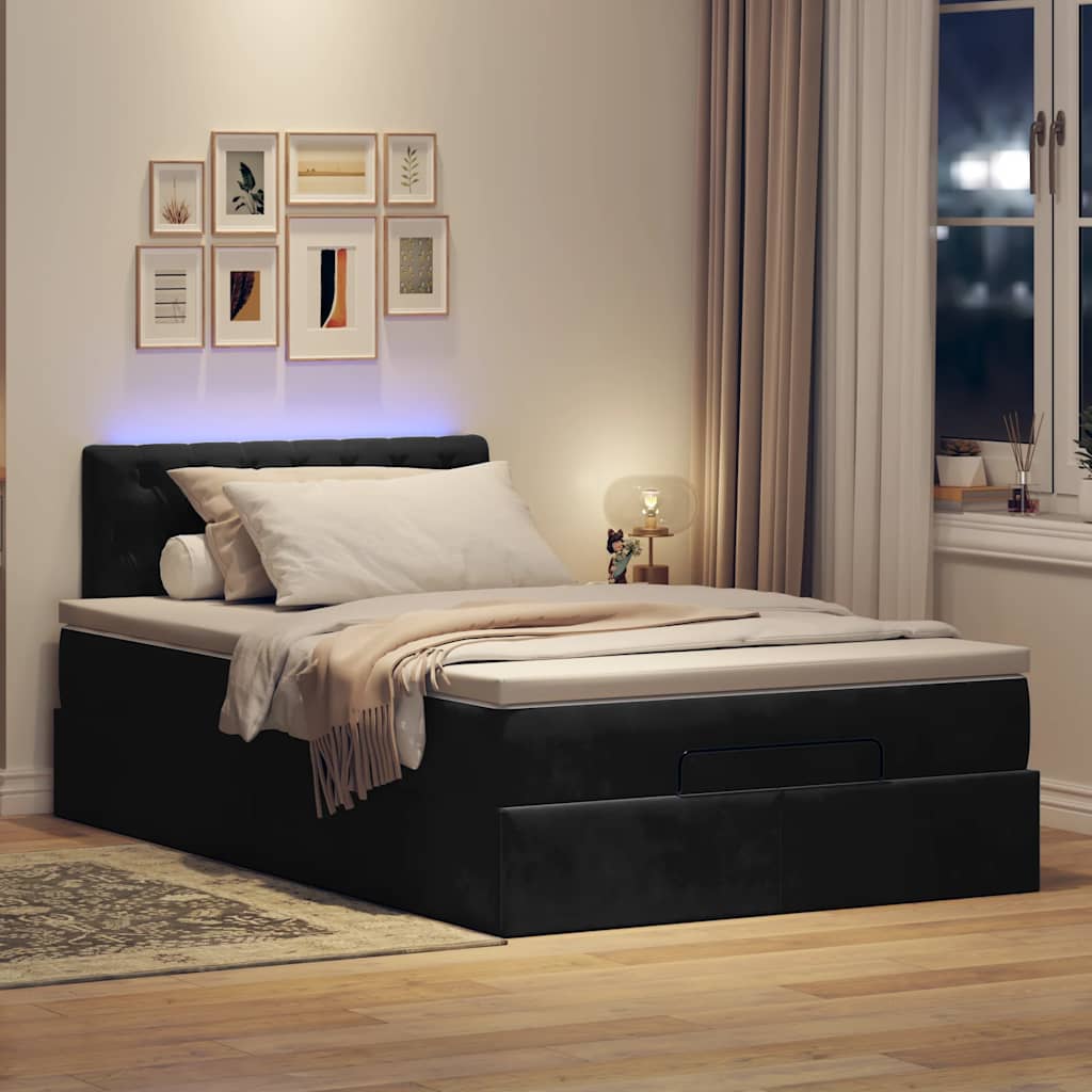 Οθωμανικό κρεβάτι με στρώμα & LEDs Μαύρο 120x200cm Velvet