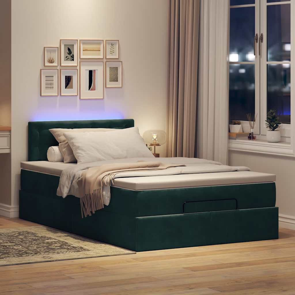 Οθωμανικό κρεβάτι με στρώμα & LEDs Dark Green 120x190cm Velvet