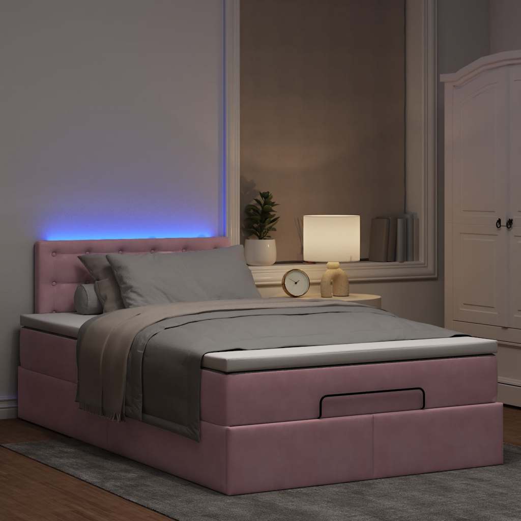 Οθωμανικό κρεβάτι με στρώμα & LEDs Ροζ 120x190cm Velvet