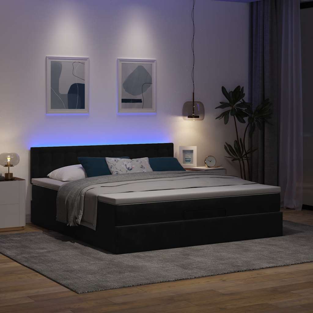 Οθωμανικό κρεβάτι με στρώμα & LEDs Μαύρο 160x200cm Velvet
