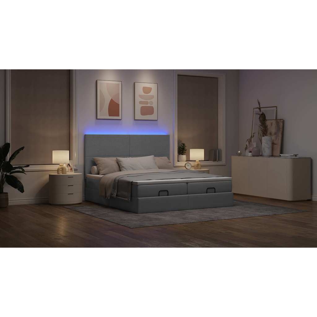 Οθωμανικό κρεβάτι με στρώματα & LEDs Ανοιχτό γκρι ύφασμα