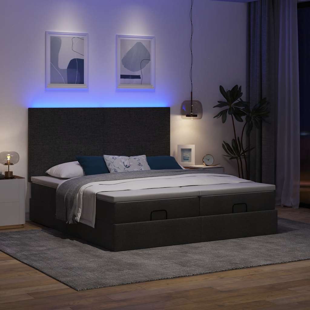 Οθωμανικό κρεβάτι με στρώματα & LEDs Μαύρο 200x200cm ύφασμα