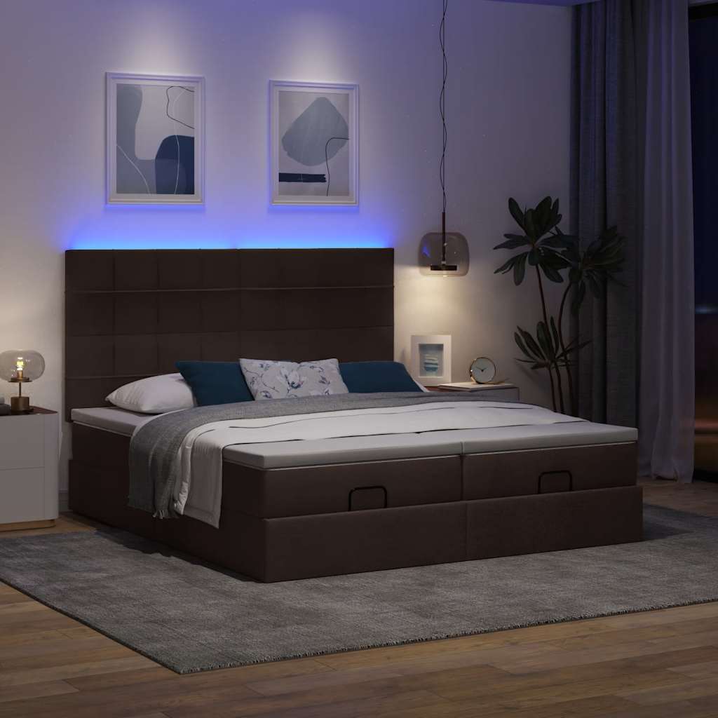 Οθωμανικό κρεβάτι με στρώματα&LEDs Σκούρο καφέ 180x200cm ύφασμα