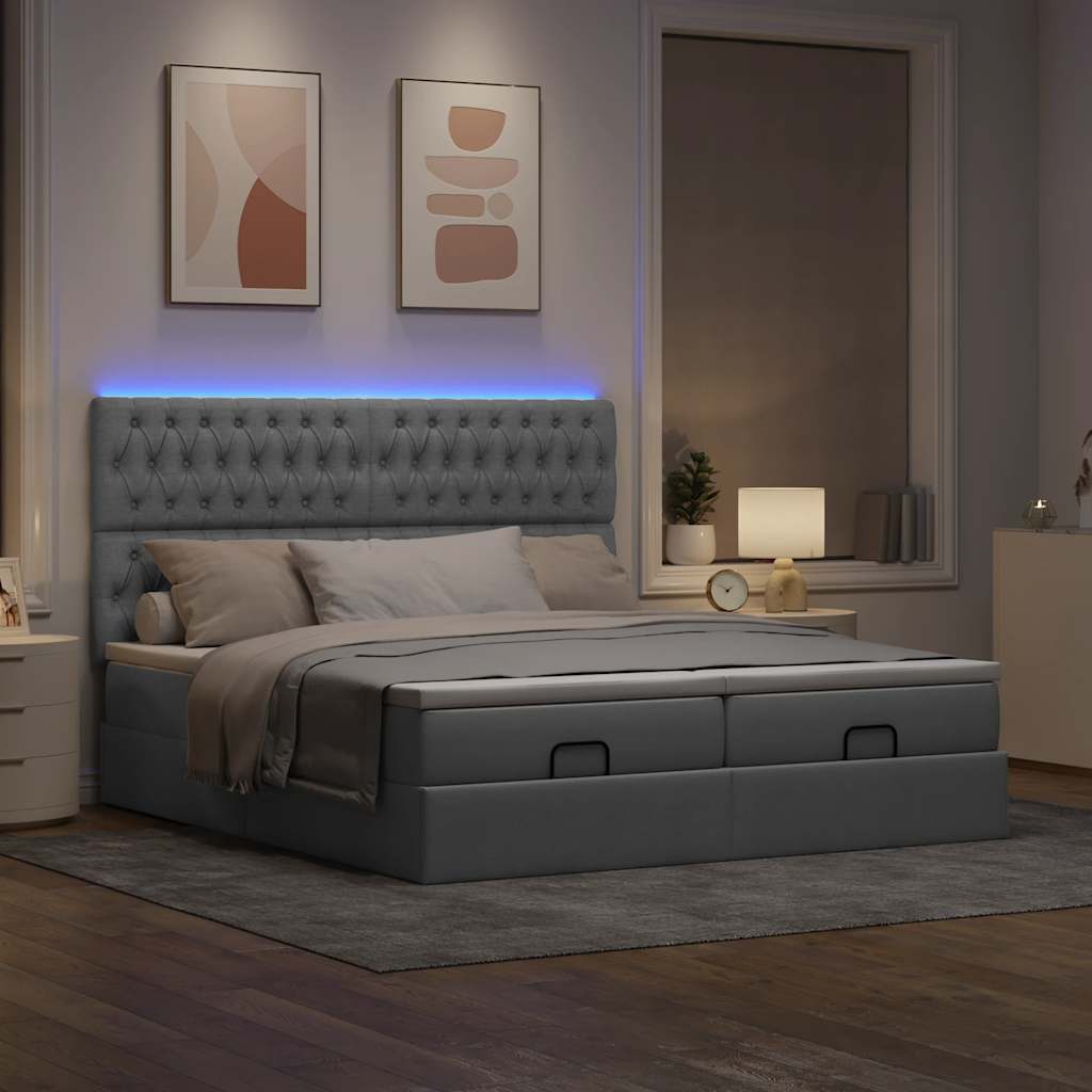 Οθωμανικό κρεβάτι με στρώματα & LEDs Ανοιχτό γκρι ύφασμα