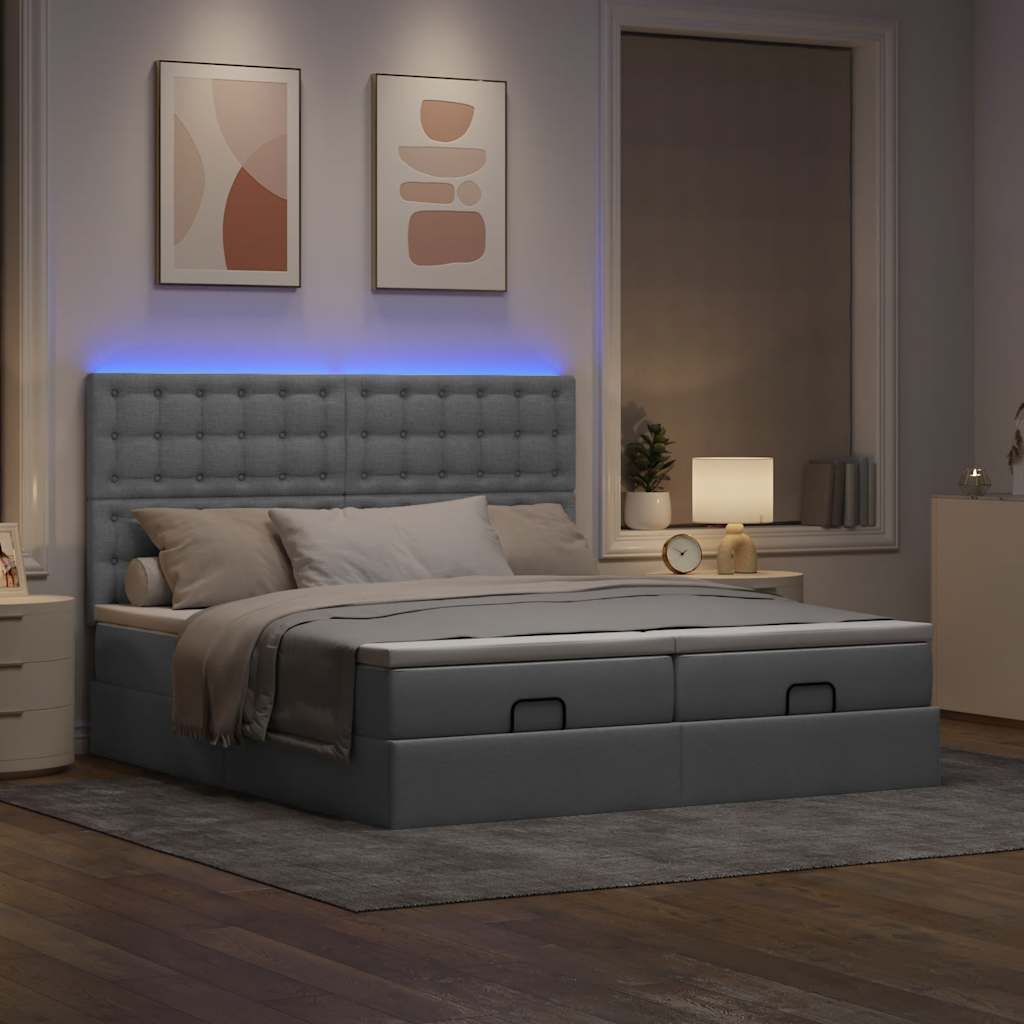 Οθωμανικό κρεβάτι με στρώματα & LEDs Ανοιχτό γκρι ύφασμα