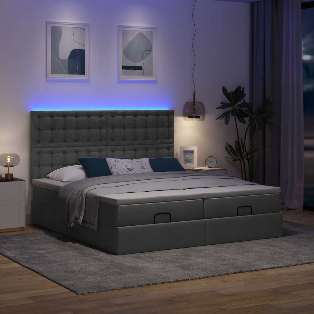 Οθωμανικό κρεβάτι με στρώματα&LEDs Σκούρο γκρι 180x200cm ύφασμα